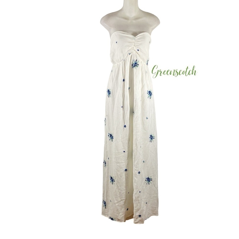 NWT SugarLips white blue floral embroidery strapless maxi dress XL - Picture 2 of 11